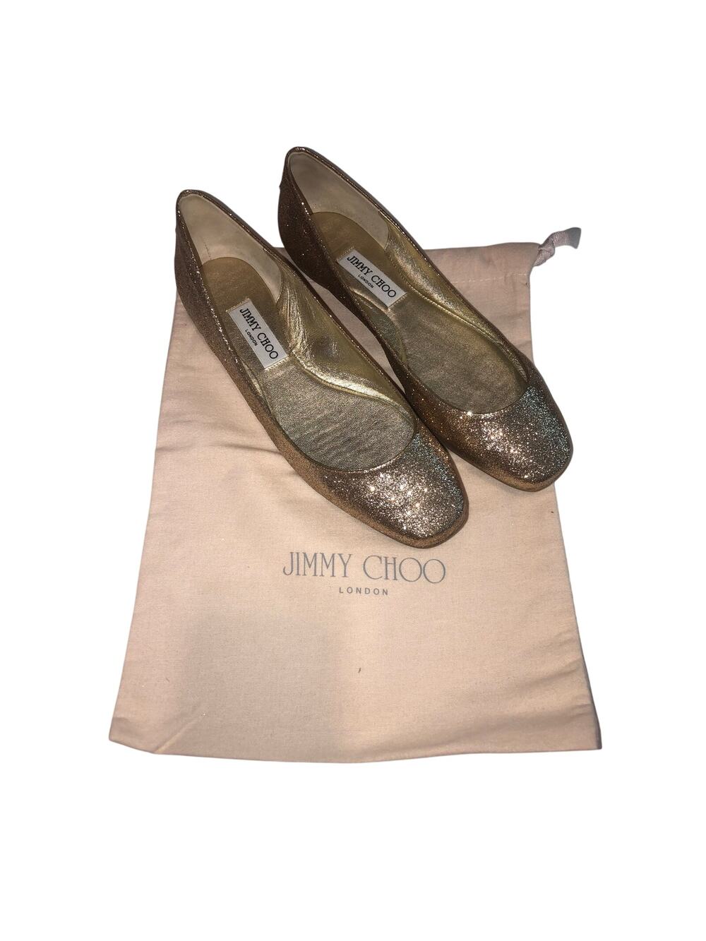 Jimmy Choo Size 40 Wit Sand Glitter Ballet Flat Bridal Wedding Box Dustbag
